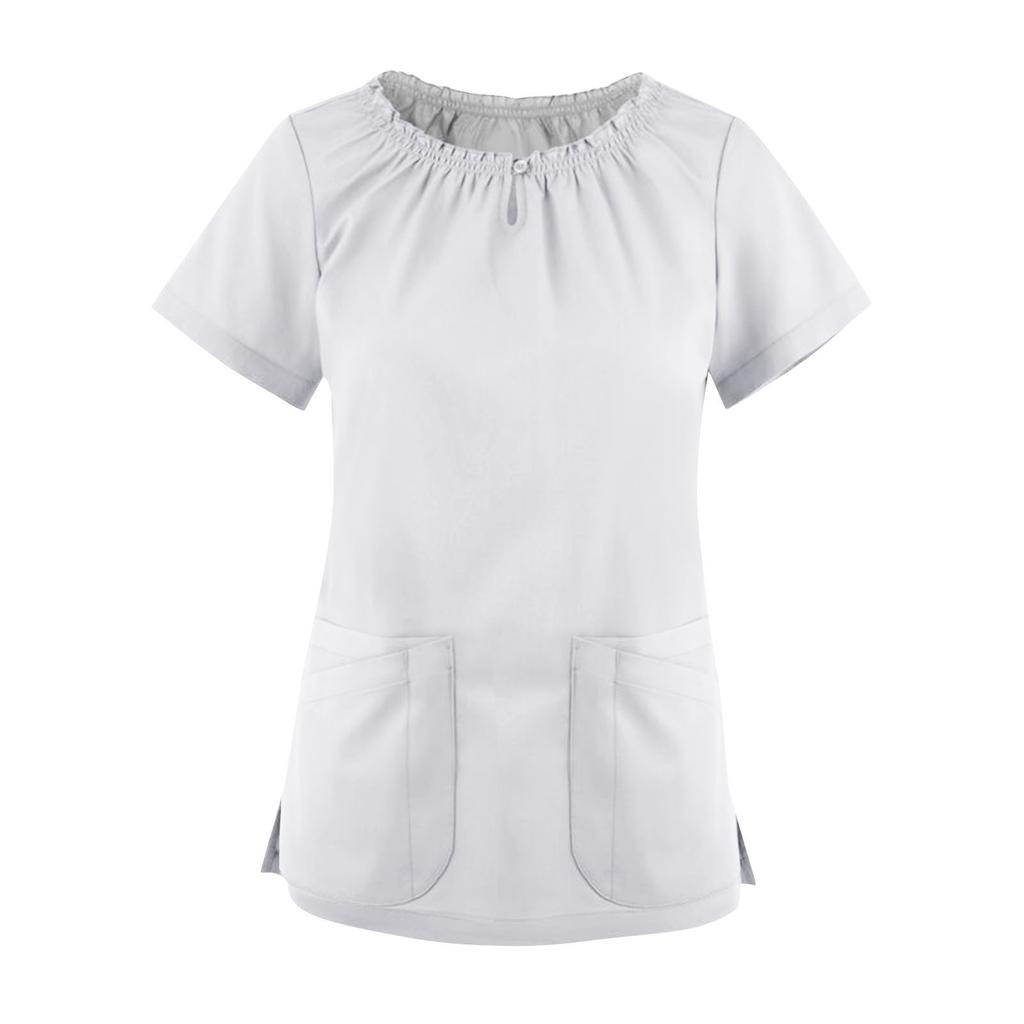 Women's Summer Lace Collar Short Sleeve Tops Quick Dry Workwear With Pockets