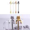 Stainless steel long spoon with cat design, perfect for home use (silver, gold, pink, and black, 20cm)