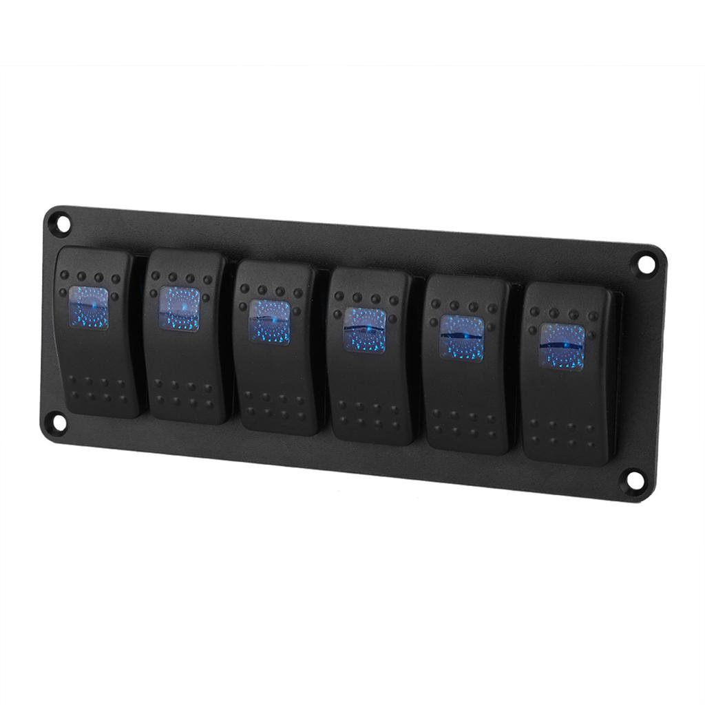 12 24V 6 Gang Rocker Switch Panel for Car RV Boat Yacht Marine Blue LED