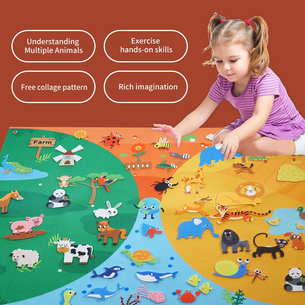 Felt Farm Zoo Storyboard Set 56pcs, Home Teaching Interactive Game, Animal Insect Cognitive Education 40X29.4in