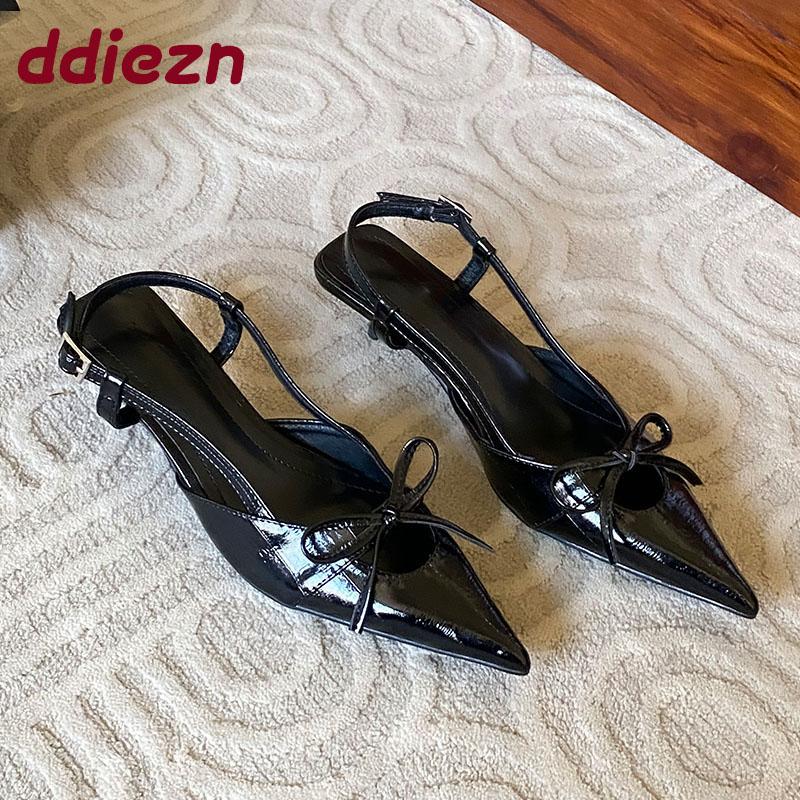 Fashion Fashion Shallow Women Low Heel Sandals Shoes Female Pointed Toe Footwear Butterfly-Knot Ladies Heeled Sandals Shoes Pumps