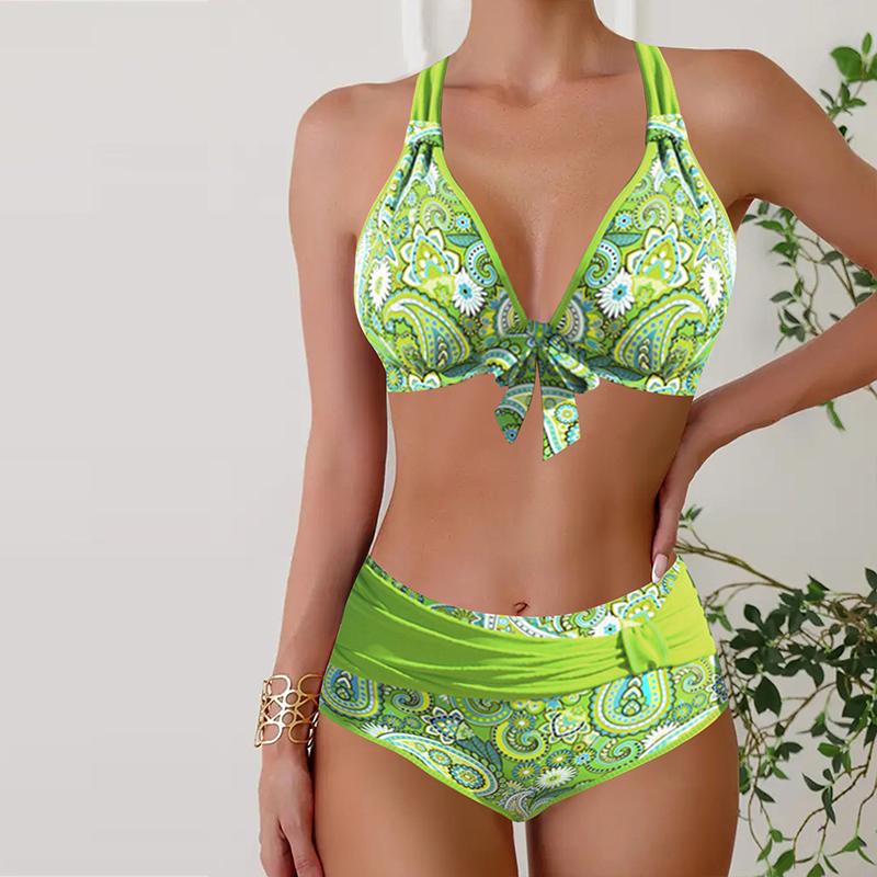 

Женский купальник с бретелями, фиолетовый кружевной узор, бикини с принтом, танкини, купальник с подвесным вырезом, купальник 4XL зелёный