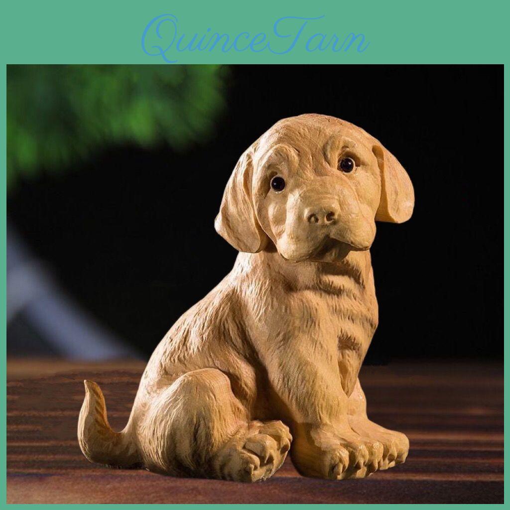 Animal Carved Dog Figurine Handheld Craft Decor Ornament