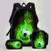 Football Cartoon Print Junior High School Backpack Three-Piece Children'S Schoolbag Primary School Backpack
