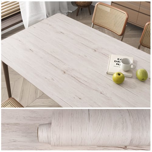 VEELIKE Wood Grain Wallpaper Sticker, 40cm x 3m, Durable DIY Wood Grain Sheet, Milk White, Peelable, Scandinavian Style, Rental Friendly, Cuttable, Oi