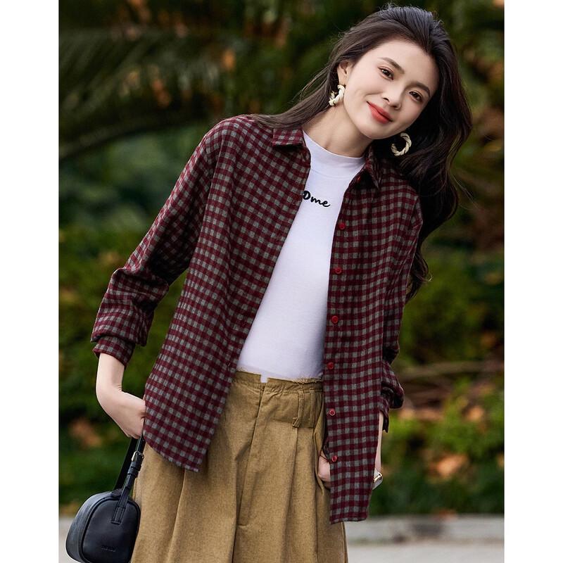Demana Retro Plaid Lapel Shirt for Women
