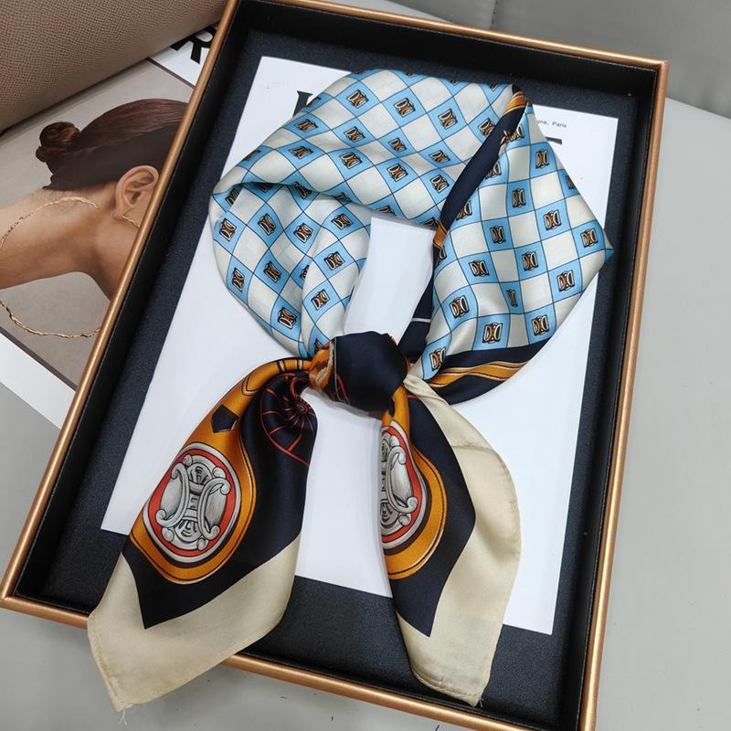 New Versatile Imitation Silk with Suit Silk Scarf Fashionable Women's Small Square Silk Scarf French Spring and Autumn Scarf
