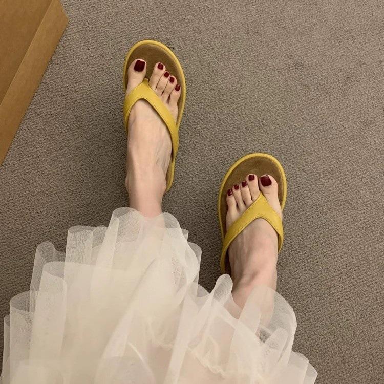 New toe beach vacation sandals color matching versatile slope flip-flops women's summer sandals