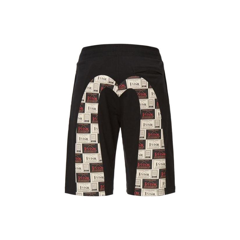 Evisu Ss22 Label Pattern Big M Print Mid Waist Sports Casual Shorts Men shorts Black 2ESHTM2ST330XXCT