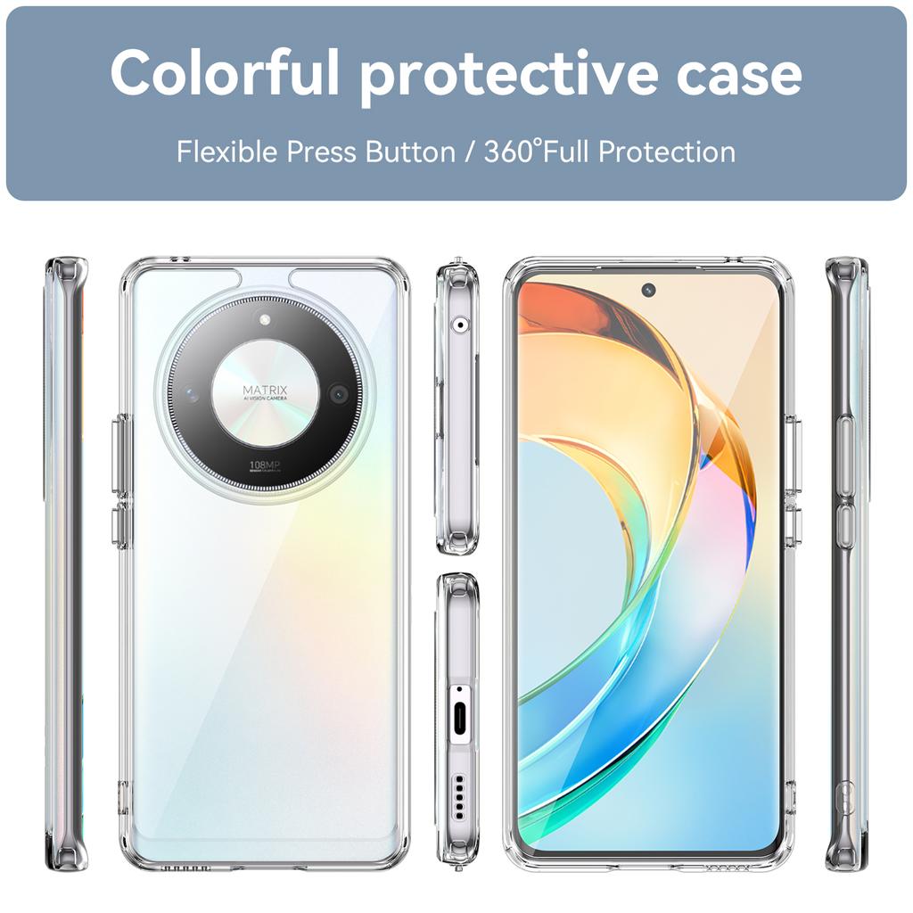 WANLONFENG MF Series for Honor X9b 5G Case TPU+Acrylic Clear Phone Cover with Tempered Glass Film