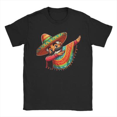 Dabbing Mexican Poncho Cinco De Mayo TShirt Unisex Pure Cotton Tee Shirt Round Collar Short Sleeve T Shirts Big Size Clothing