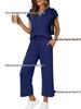 Women's Spring/Summer V-Neck Short Sleeve Buttoned Two-Piece Casual Suit