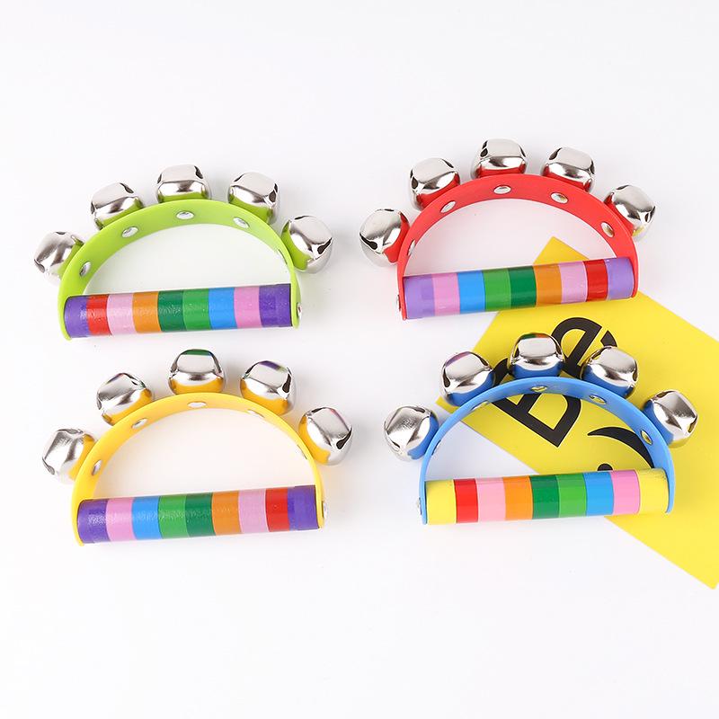 Half-Round Wooden Leather Hand Rattle: Orff Music Toy for Infant & Toddler Education