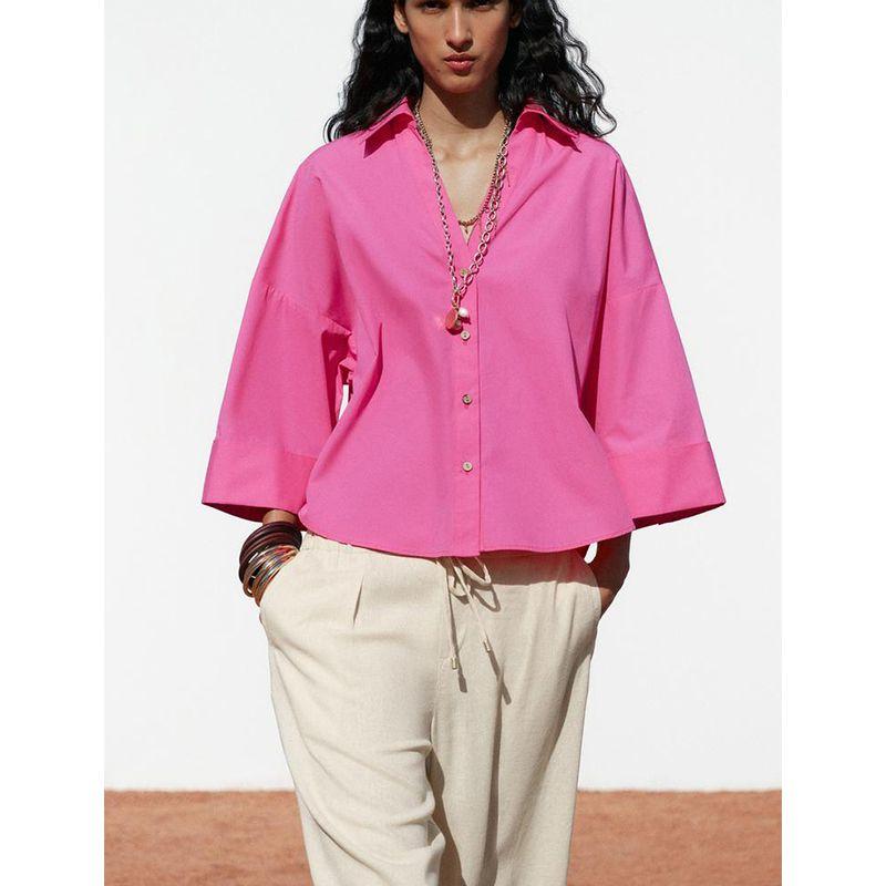 Spring and Summer New Women's Clothing Wide Sleeve Poplin Comfort and Casual Shirt 2246255 2246404 2246902