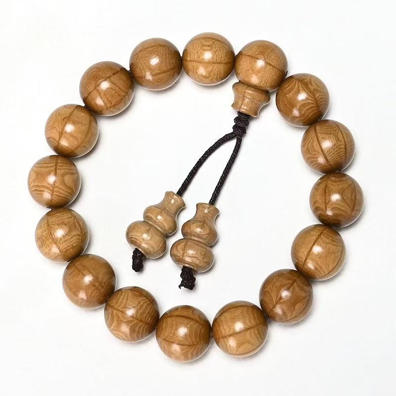 Premium 20-Bead Dragon-Subduing Wood Bracelet – Natural Full-Grain Material with Clear Pattern Prayer Beads.