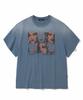 NOT4NERD Divided Portrait Bleach Washed Loose Cropped T-Shirts - Navy