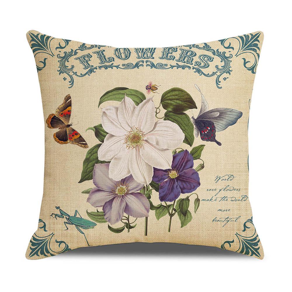 New Vintage Floral Pillow Linen Printed Sofa Home Office Decorative Cushion Cover