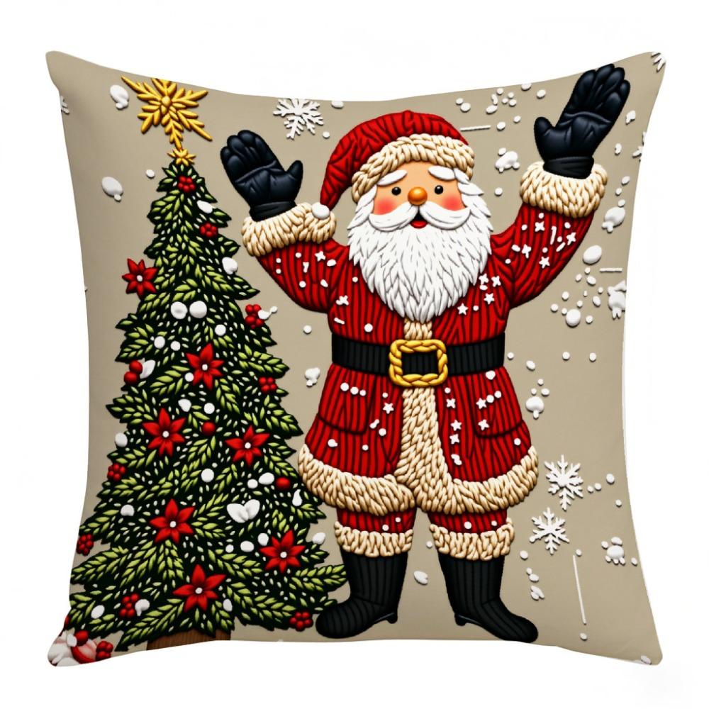 Short Plush Christmas Pillow Cover 45x45cm Sofa Cushion Cover  Xmas Home Decoration