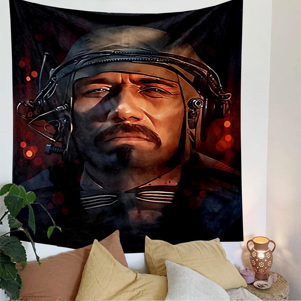 Futuristic Helmet Soldier Tapestry Wall Hanging, Tactical Sci-Fi Warrior Art, Cyberpunk Wall Decor for Bedroom Gaming Room