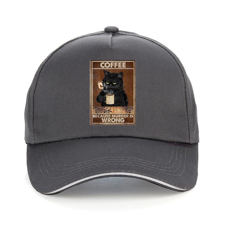 Kaffee, weil Mord falsch ist, schwarze Katze trinkt Kaffee, lustige Baseballkappe, Unisex, verstellbar, Sommer-Visier, Hip-Hop-Snapback-Mütze