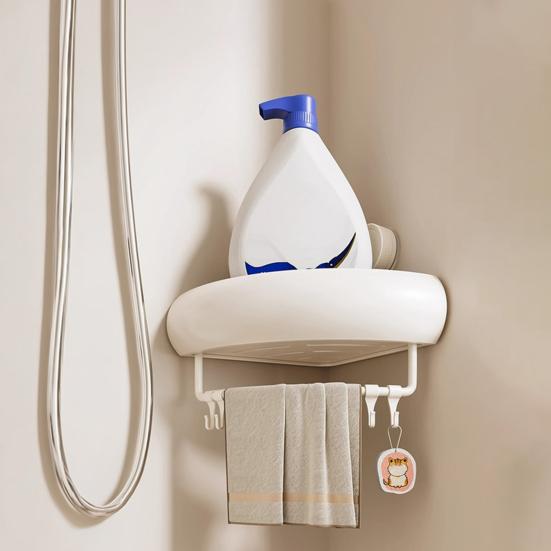 Suction Cup Shower Caddy Rustproof Space Aluminum Corner Shelf with Raised