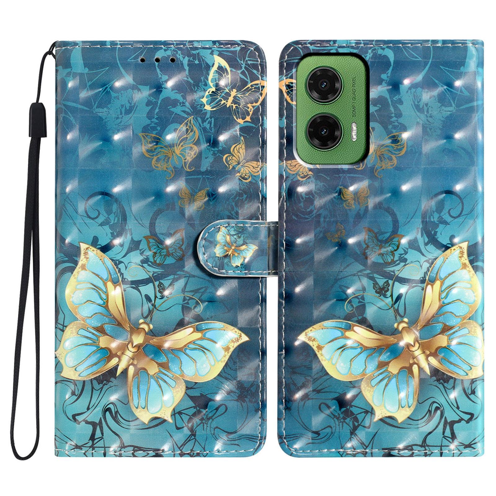 

For Motorola Moto G35 5G Case PU Leather Wallet Phone Cover 3D Pattern Printing B