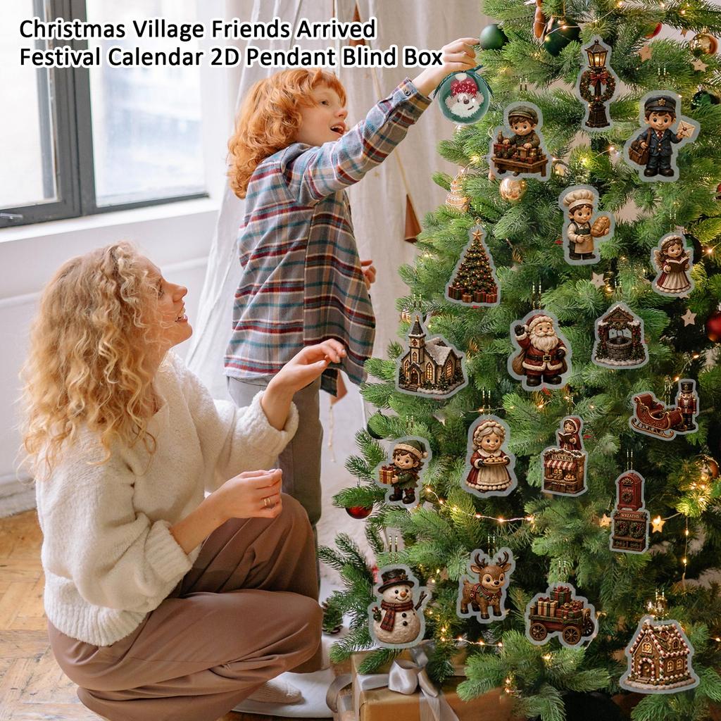Christmas Village Advent Calendar with 2D Hanging Ornaments - Holiday Countdown