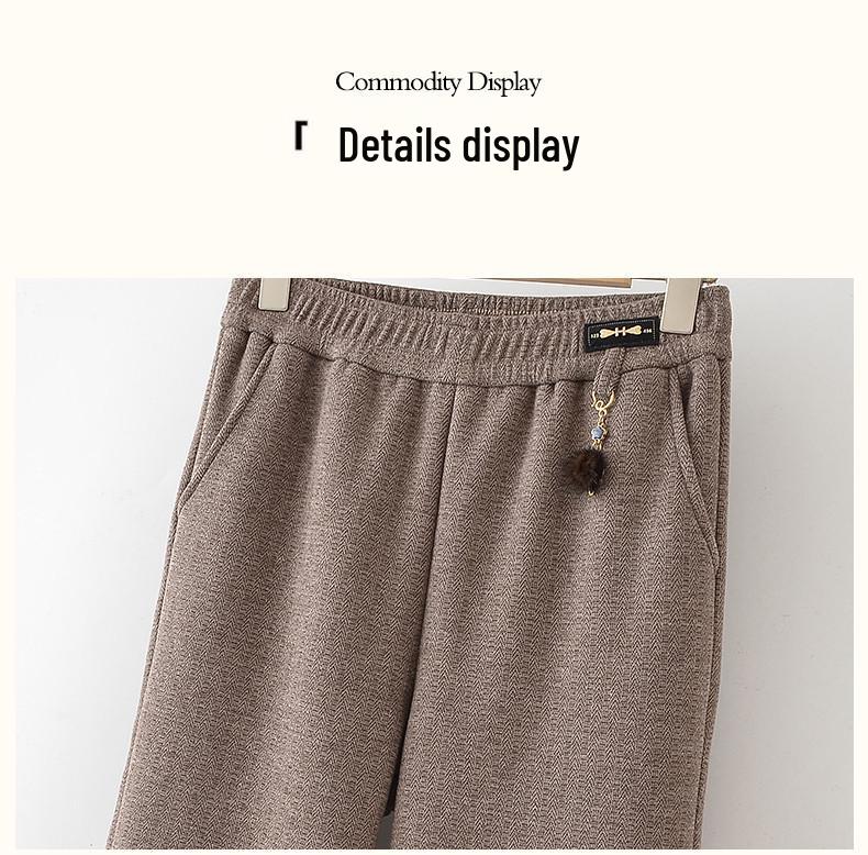 Mom’s Fleece-Lined Wool Pants - Warm, Thickened Flannel for Elderly, Straight-Leg Style, Perfect for Autumn & Winter