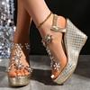 Fashion Ladies Shoes 2025 Brand Elastic Band Women's Sandals Fashion Crystal Floral Summer Open Toe Plus Size Best Seller Wedge Sandals