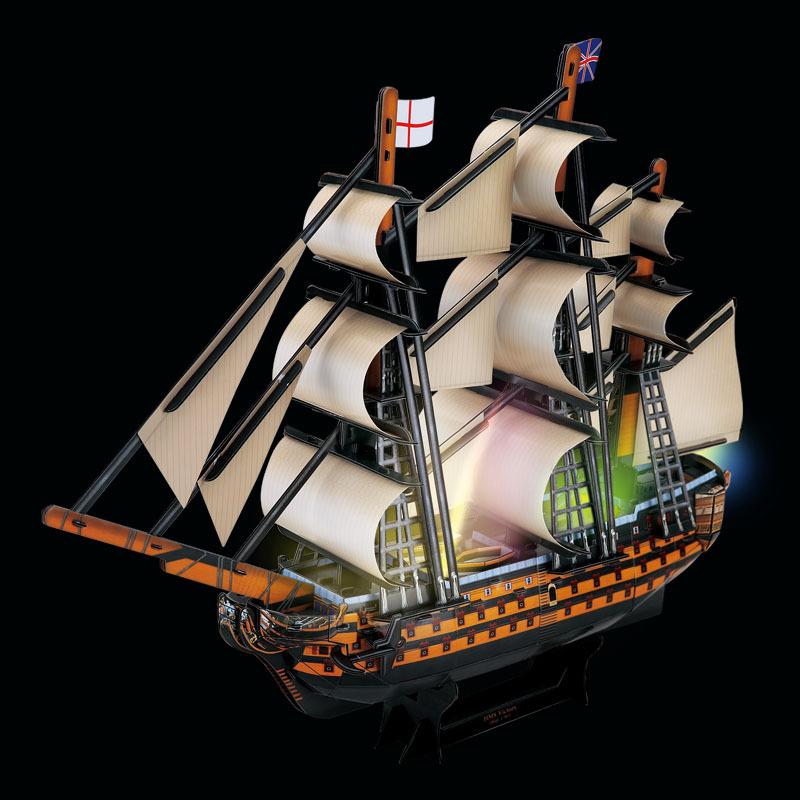 3d Stereo Puzzle Royal Victory with Led Lights Children's Assembled Boat Model Toys Birthday Gift