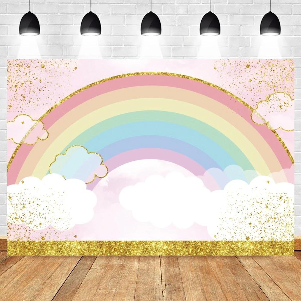 Rainbow Cloud Photography Backdrop Custom Gold Glitter Star Cloud Sky Birthday Party Dreamy Sweet Cake Baby Shower Photo Studio