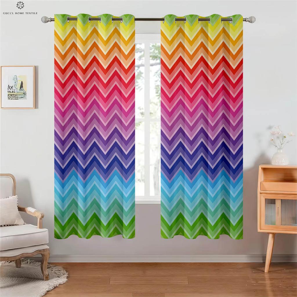 Blackout Heat Insulation Drapes Rainbow Shiny Color Gradient Print Kids Bedroom Living Room Study Decorationation