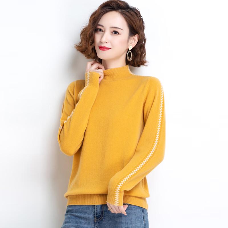 FengXun Women's 100% Pure Wool Semi-Turtleneck Sweater