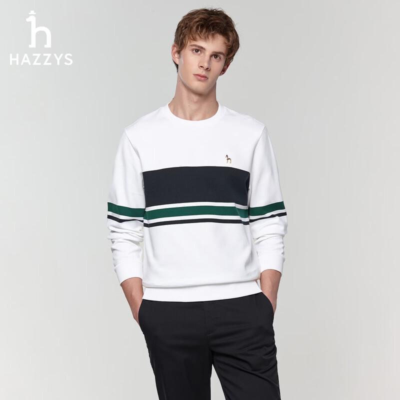 HAZZYS Men s Round Neck Contrast Stripe Waffle Knit Sweatshirt 2XL