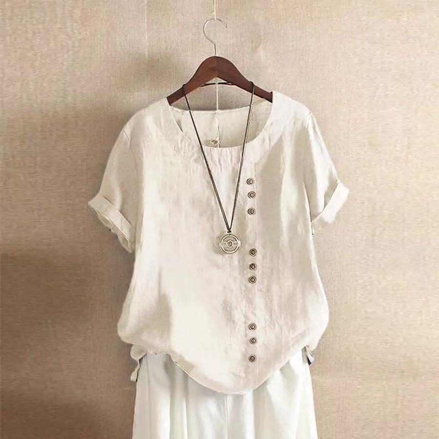 Women's Cotton Linen Casual Loose Fit Pure Cotton T-Shirt