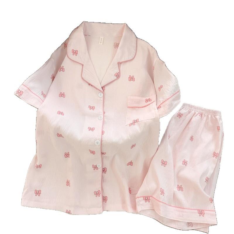 Summer new pajamas women's short-sleeved shorts thin cloud cotton cartoon cute large size Korean version loungewear