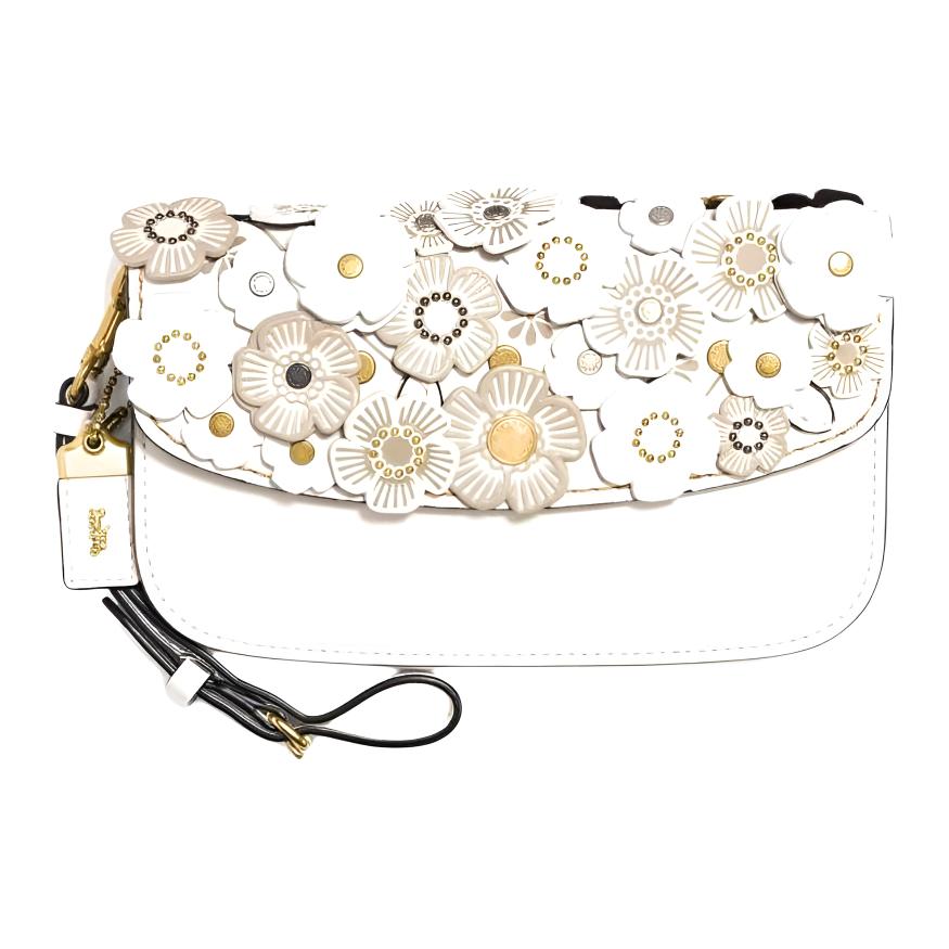 

Coach 19 Flap Camellia Embossed Leather Wristlet Clutch Small Women clutch White 23536-OLCHK Basic Set (Bag+Dust Bag)