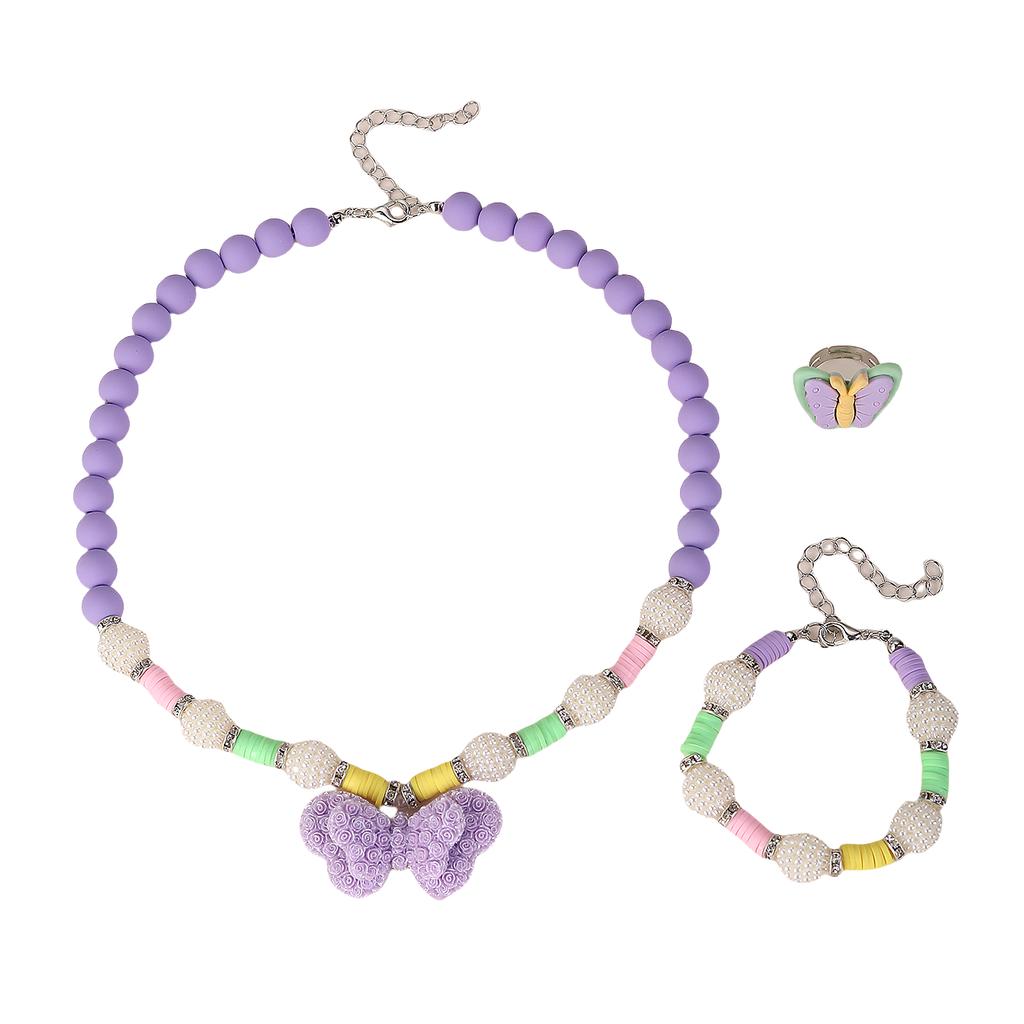 Sweet Princess Bow Necklace Bracelet Suit Candy Purple Bead Chain Children's Zircon Handmade Zircon Accessories
