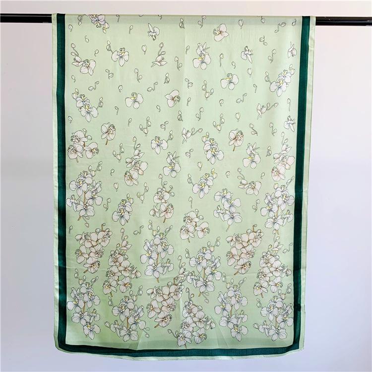 Silk Spring And Autumn Silk Temperament Floral Long Mulberry Silk Silk Scarf Versatile Scarf Sunscreen Shawl