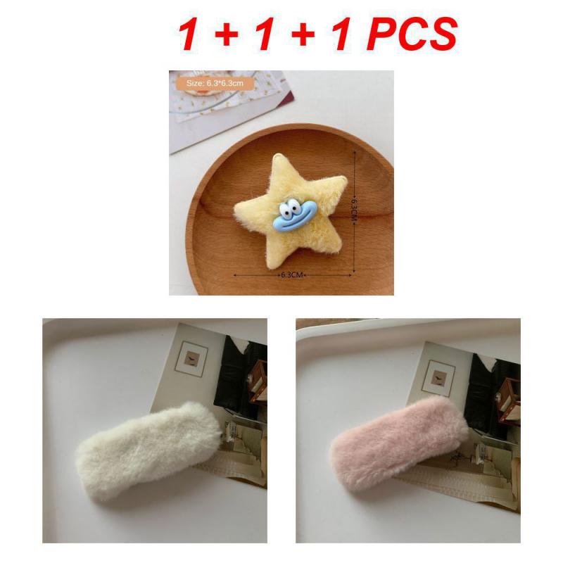 1/3/5Pcs Autumn Winter Hair Clips For Girl Woman Waterdrop Square Barrettes Solid Color Faux Fur BB Hairpins Soft Hair Accessory