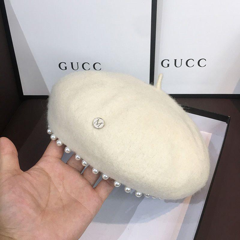 Women's Trendy British Retro Wool Beret: Autumn Winter Pearl Octagonal Hat for Women, Parent-Child, Kids' Painter Style.