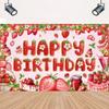 Red Strawberry Party Background Polyester Poster Photo Props  Photo Booth