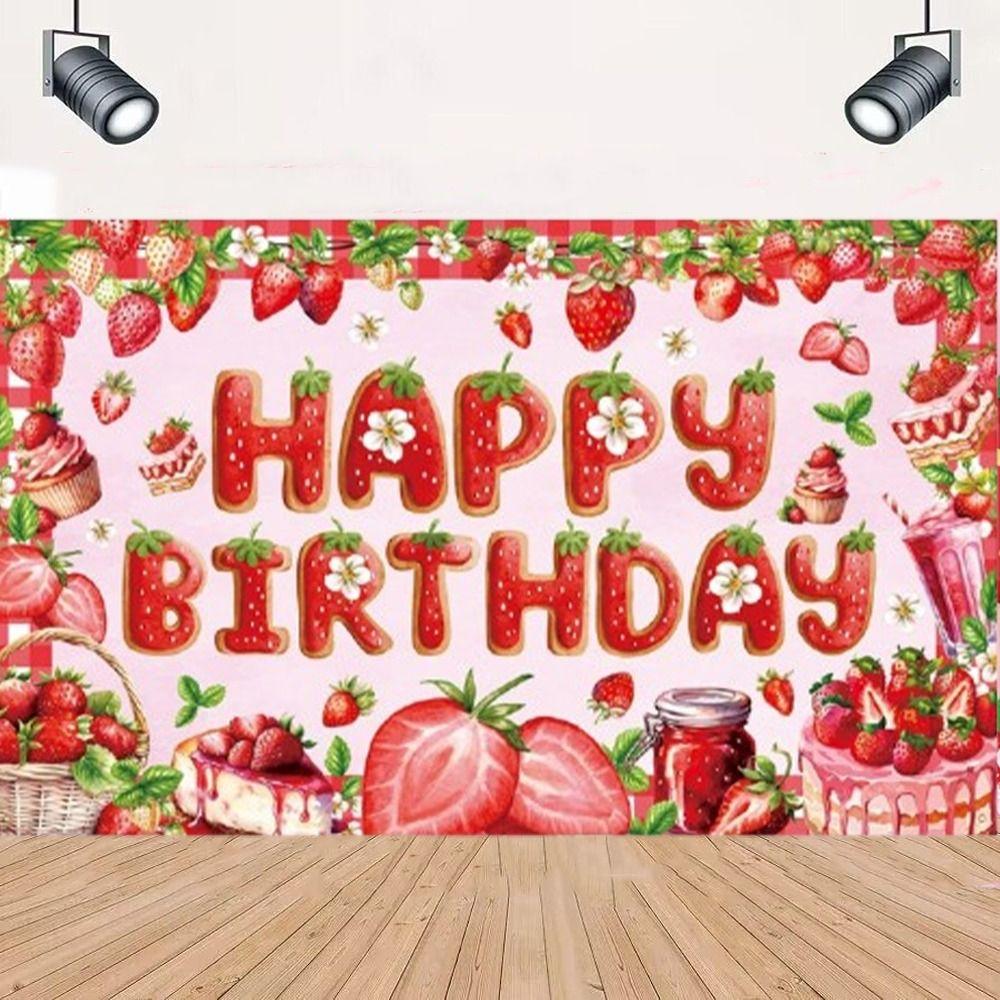 Red Strawberry Party Background Polyester Poster Photo Props  Photo Booth