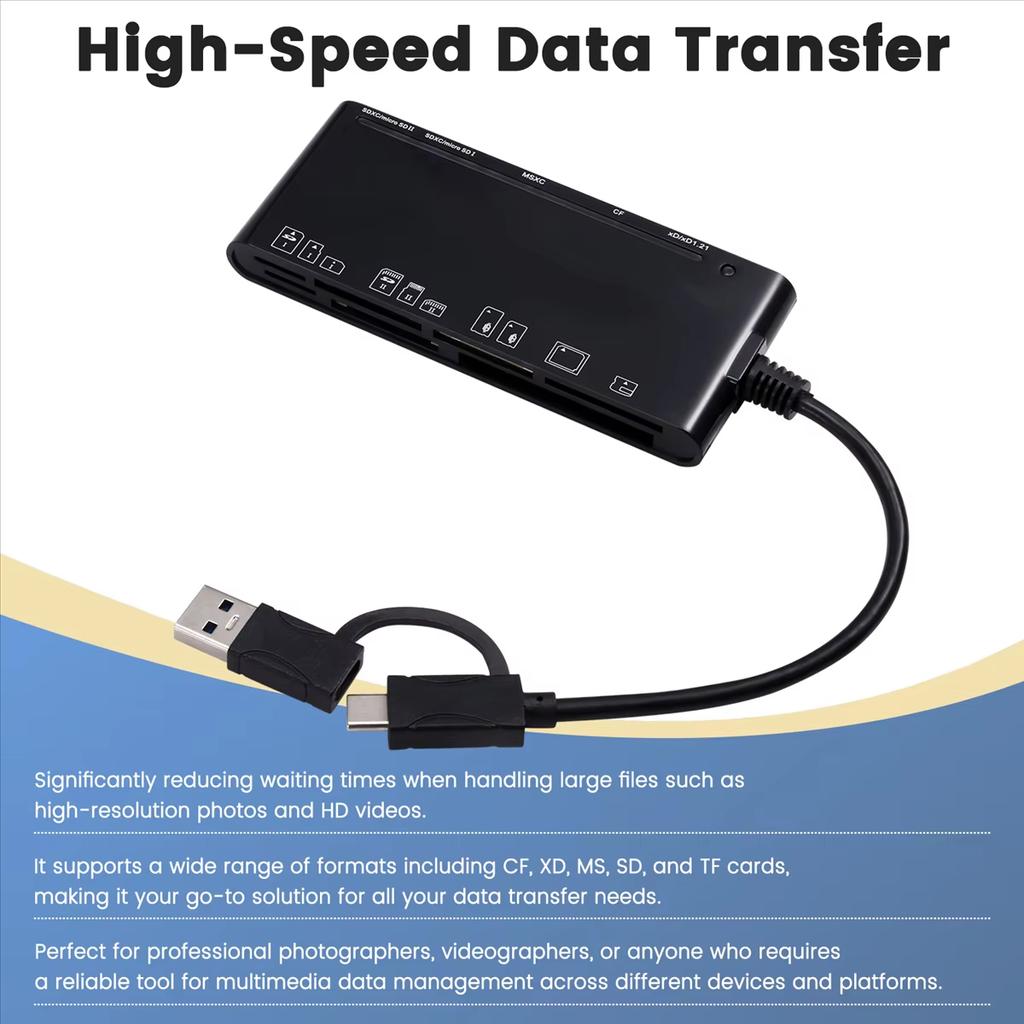 CR7 Type-C/USB 3.0 Multi-Function Card Reader CF/XD/MS/SD/TF Memory Card Reader for Phone Tablet Laptop PC