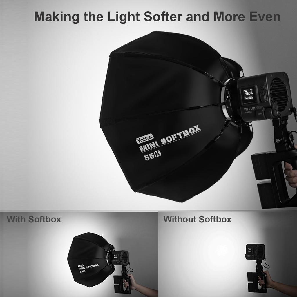 YnBox 55K 55 cm/22 Zoll achteckige Fotografie-Softbox mit abnehmbarer Diffusor-Tragetasche für Bowens-Halterung