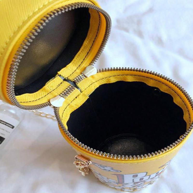 Popcorn Design Bucket Bag, Chain Crossbody Bag, Creative Cylinder Purse For Women, PU Leather Textured Bag Purse, Fancy Fashion Shoulder Bag