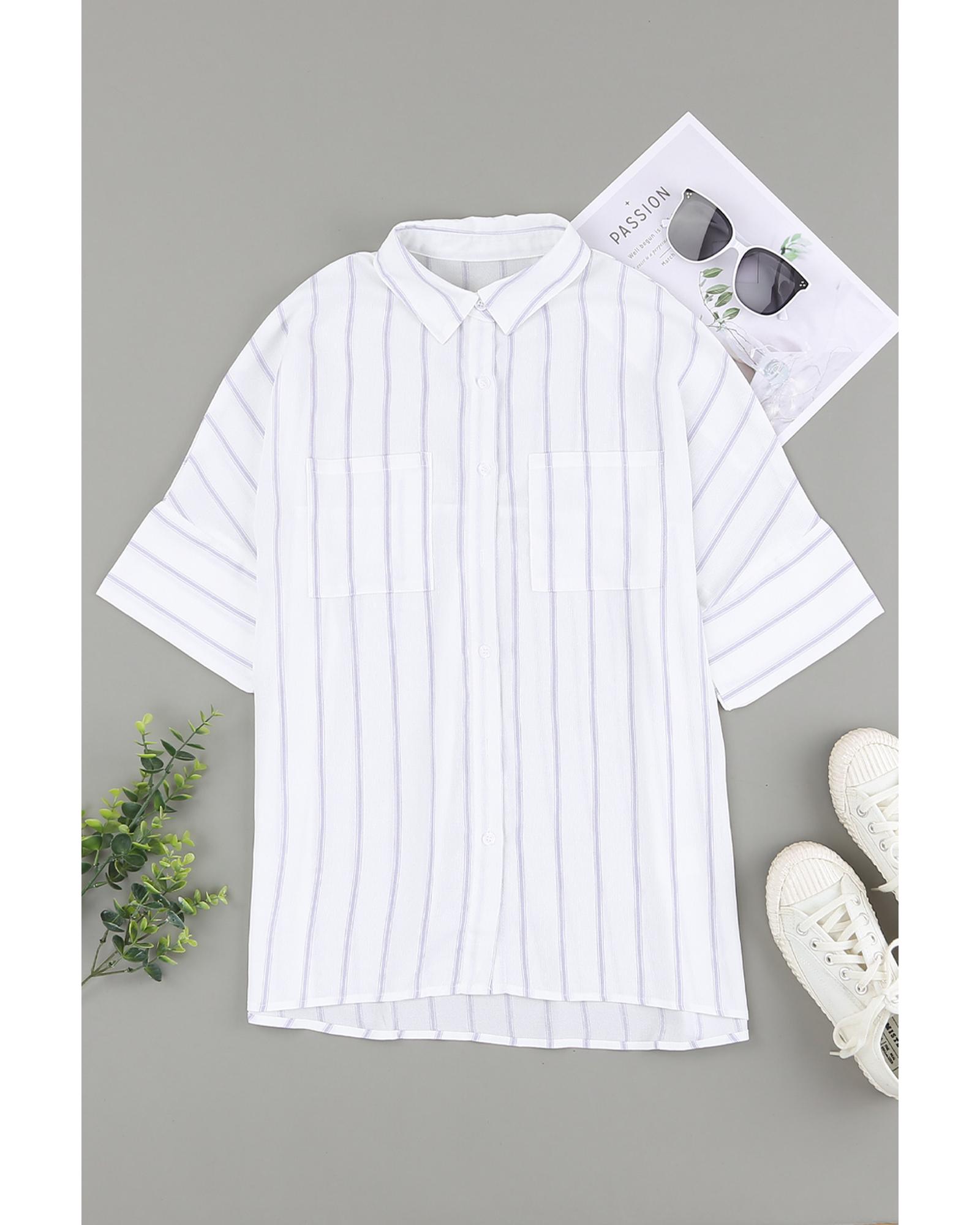 

Azura Exchange Striped Pocketed Shirt 2XL небесно-голубой
