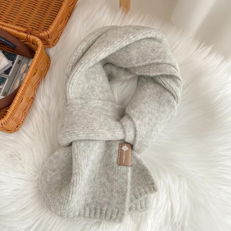 Age-reducing green wool knitted wool small scarf versatile student short women's winter scarf couple men