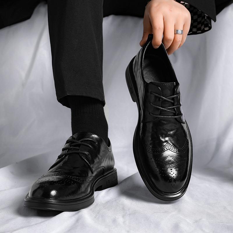 3285 men's shoes spring and summer groom wedding shoes high-end black business dress soft-soled leather shoes men's block shoes