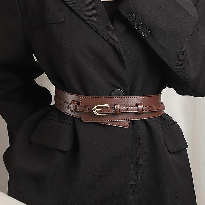 Simple Pu Leather Detachable Girdle  Pin Buckle Wide Waistband Vintage Coat Dress Belt For Women Clothes Decoration
